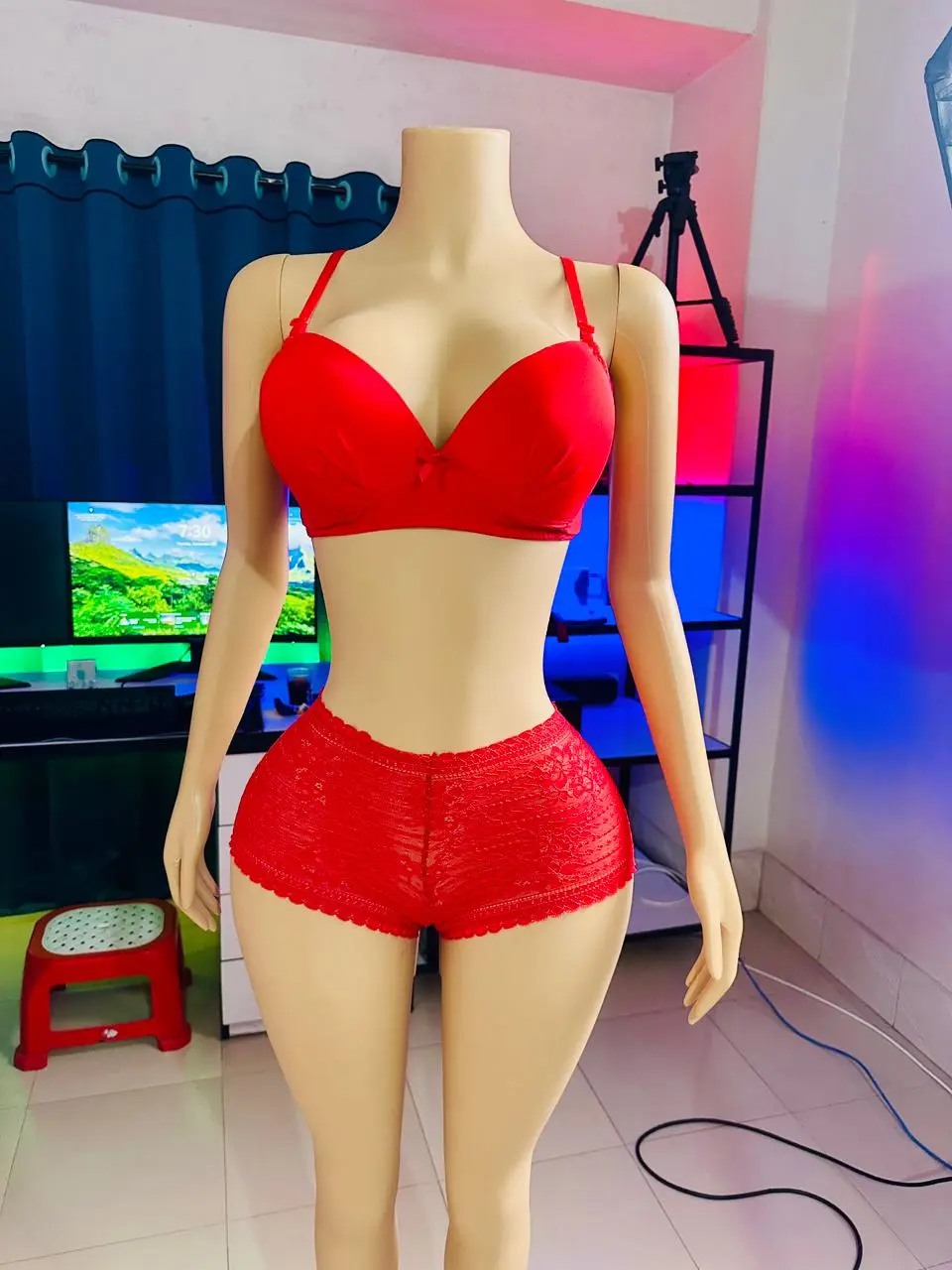 Comfortable Foam Net Bra & Panty Set - (Red solid )