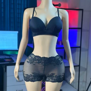 Comfortable Foam Net Bra & Panty Set - (Black solid )
