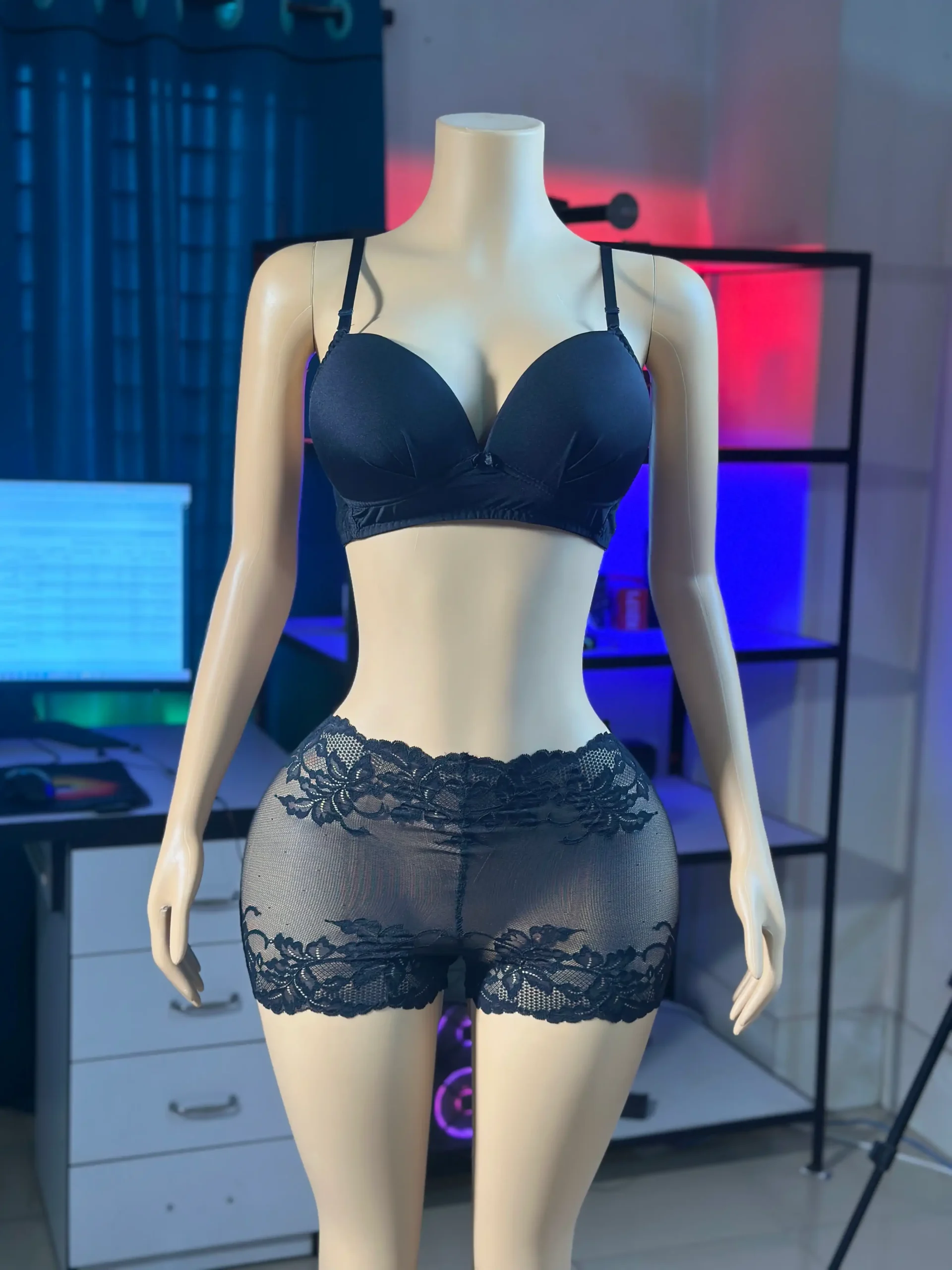 Comfortable Foam Net Bra & Panty Set - (Black solid )