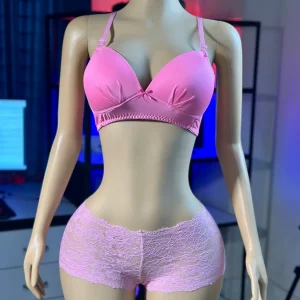 Comfortable Foam Net Bra & Panty Set - ( Pink solid )