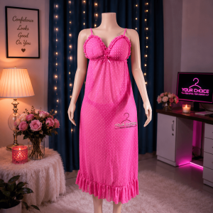 Net Self Design Ladies Pink Color Night Dress