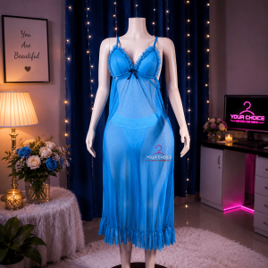 Net Self Design Ladies Blue Color Night Dress