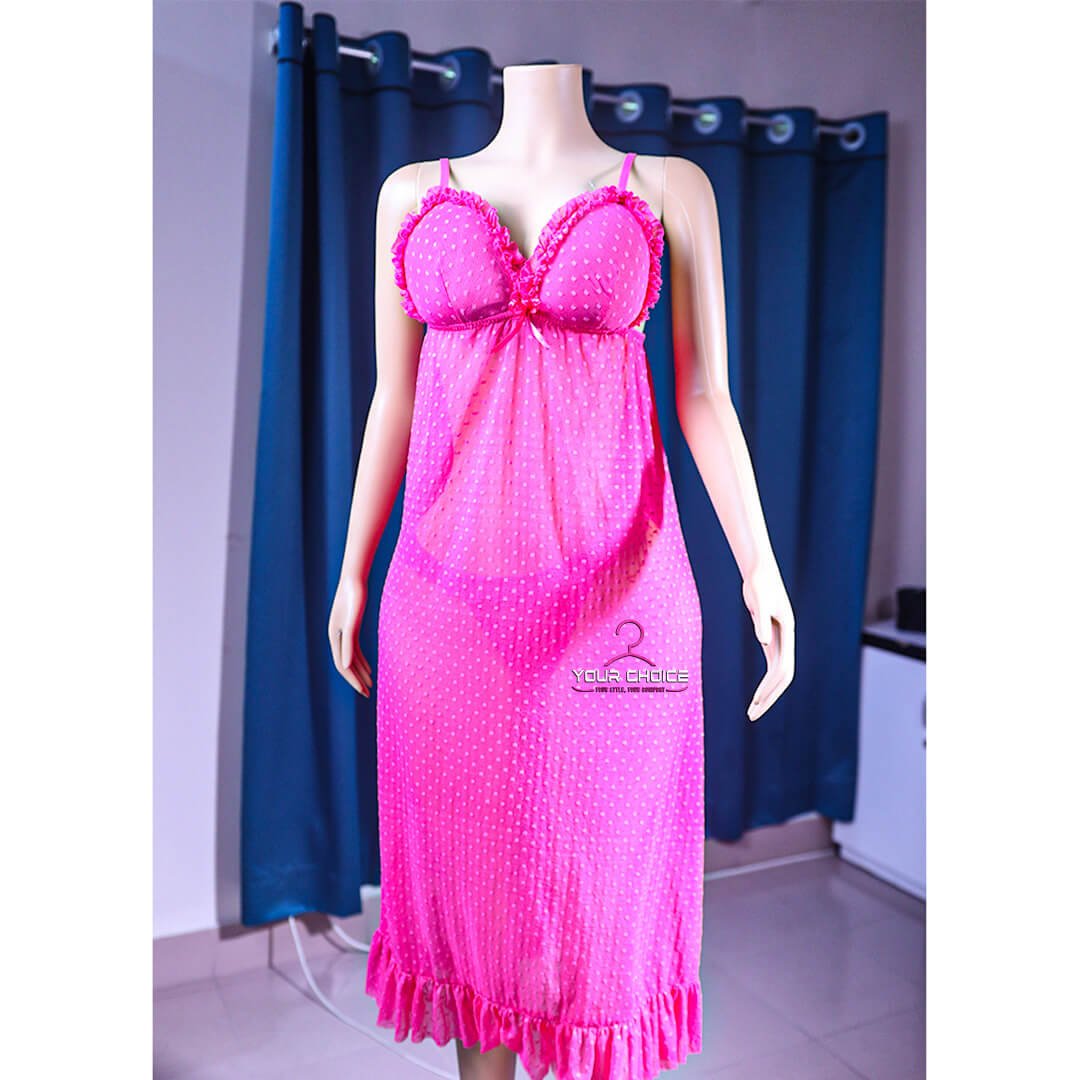 Net Self Design Ladies Pink Color Night Dress - Image 2