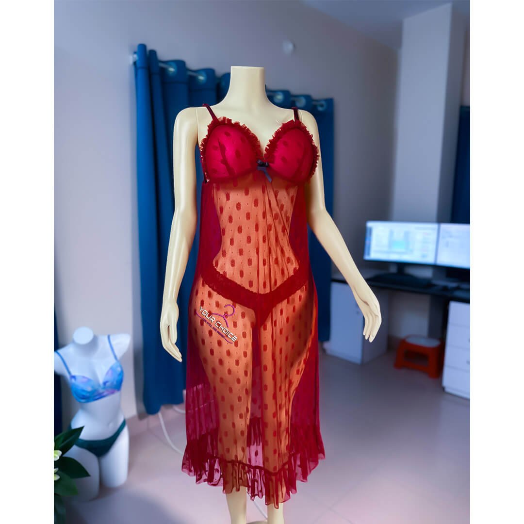 Net Self Design Ladies Magenta Color Night Dress - Image 2
